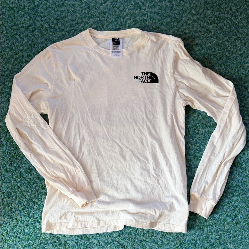 The North Face Men's Long Sleeve Logo Tee in Cream with Black Logo